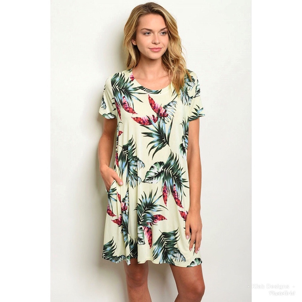 🛍LAST 1! Lime Palm Leaves Swing Pocket Dress! - Picture 2 of 5